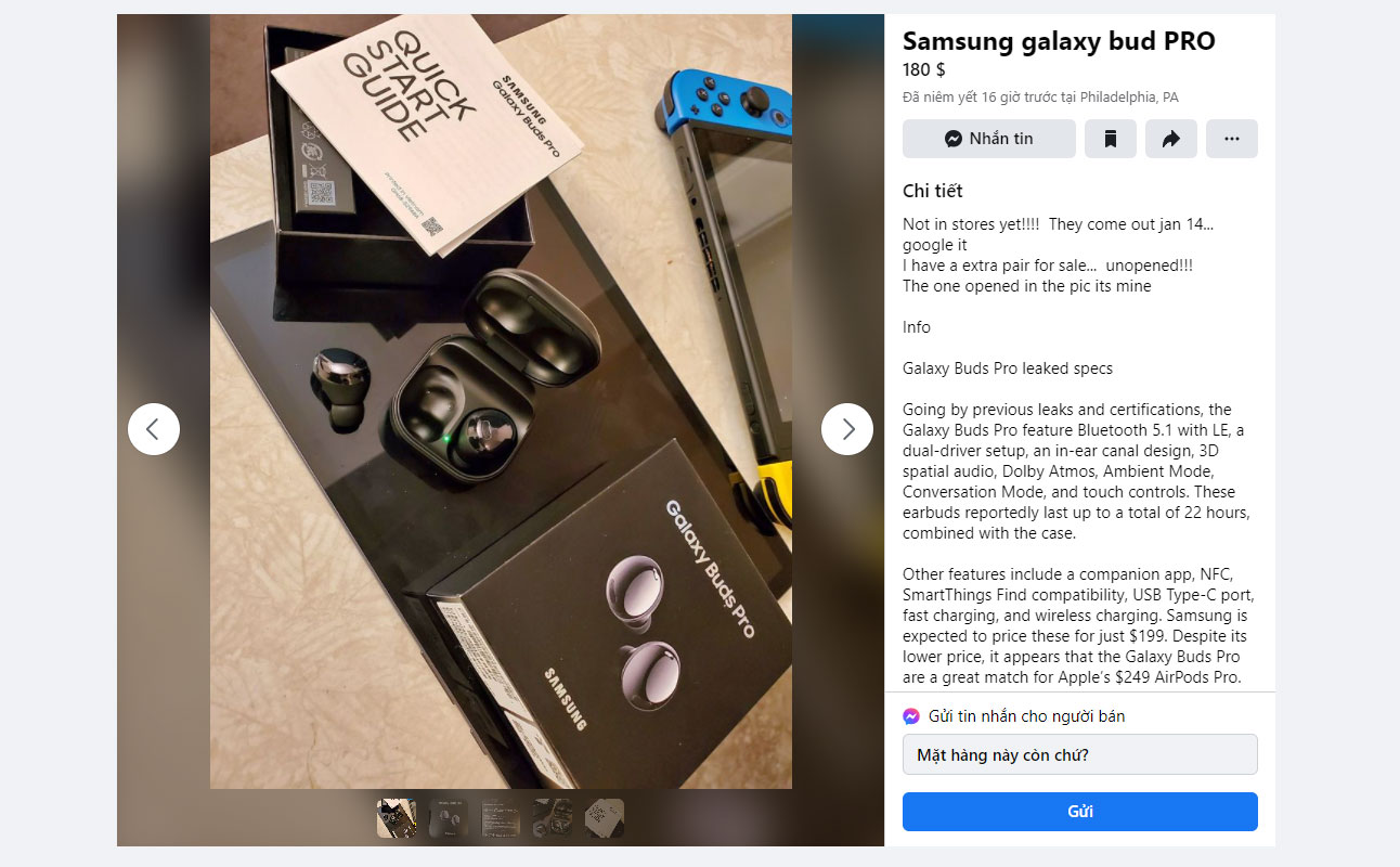 Galaxy Buds Pro đang được rao bán fullbox trên Facebook
