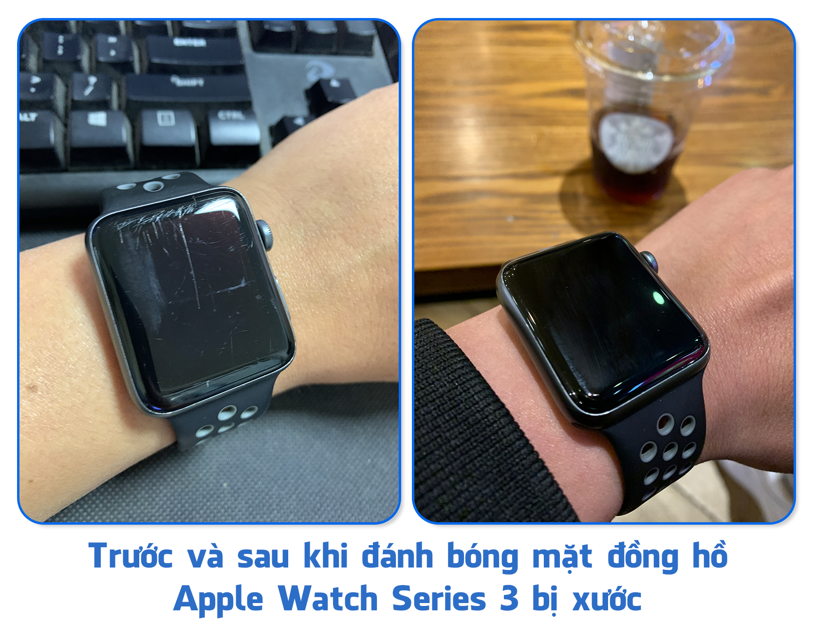 Đánh bóng mặt đồng hồ Apple Watch, khắc phục tình trạng mặt đồng hồ bị xước.