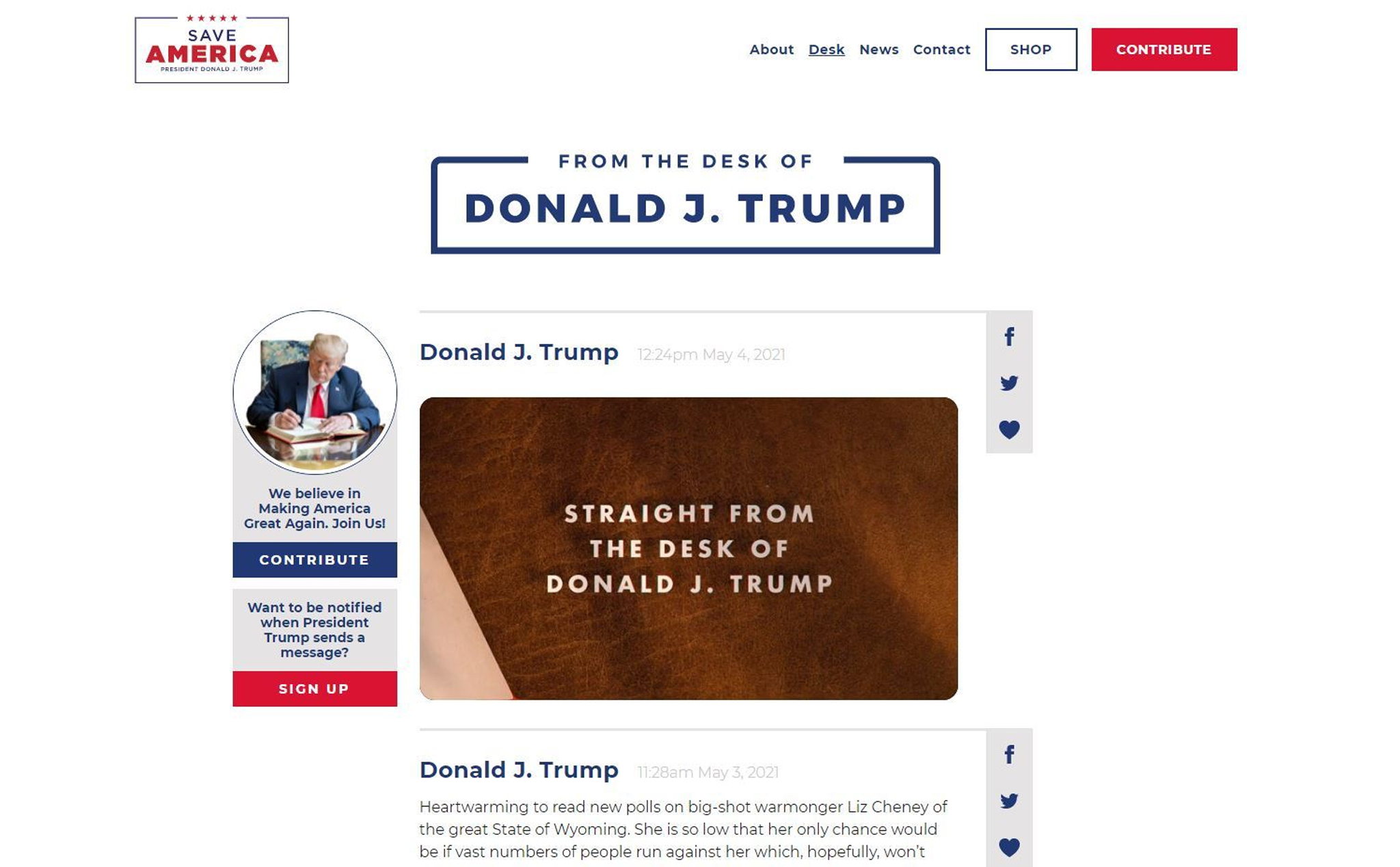 Donald Trump vừa ra mắt một platform mới: From the Desk of Donald J. Trump