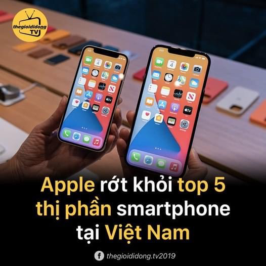 Apple rớt khỏi top 5 thị phần smartphone tại Việt Nam