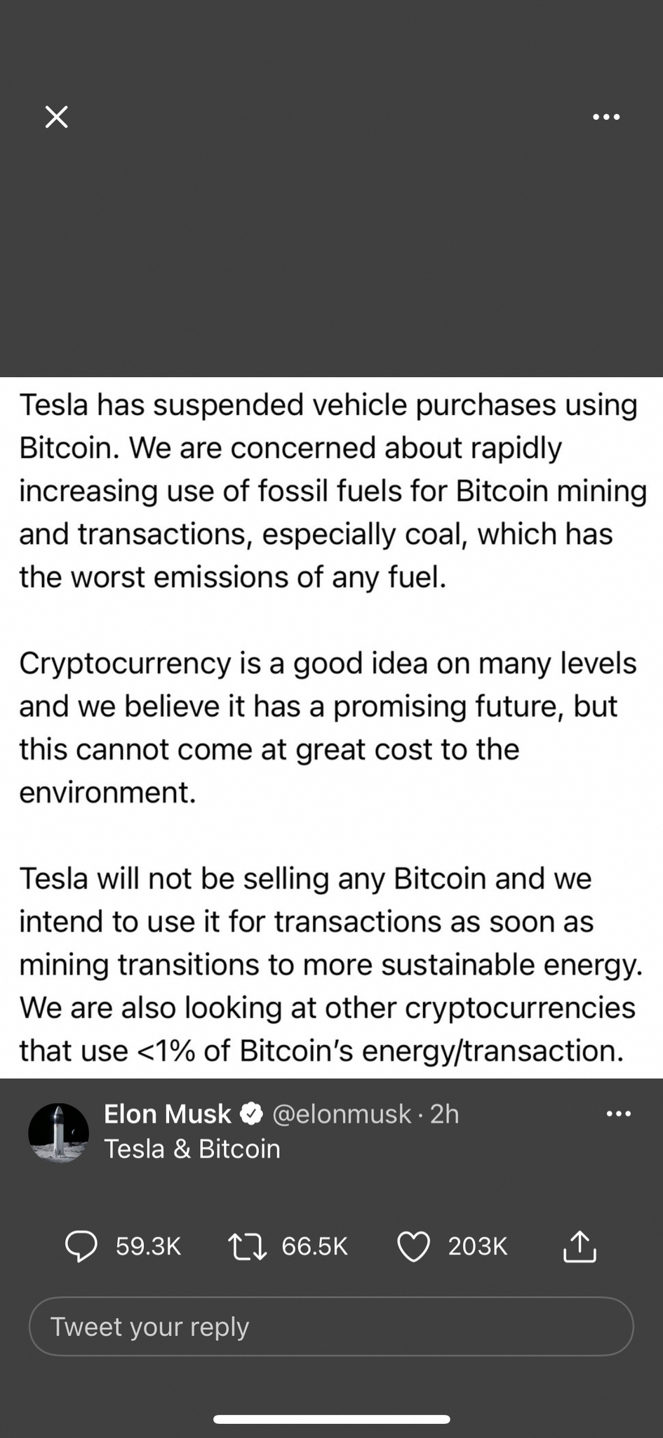 Anh Lon lật mặt nhanh hơn nyc của bạn. Tesla ngưng ko cho mua xe bằng bitcoin vì muốn bảo vệ môi...