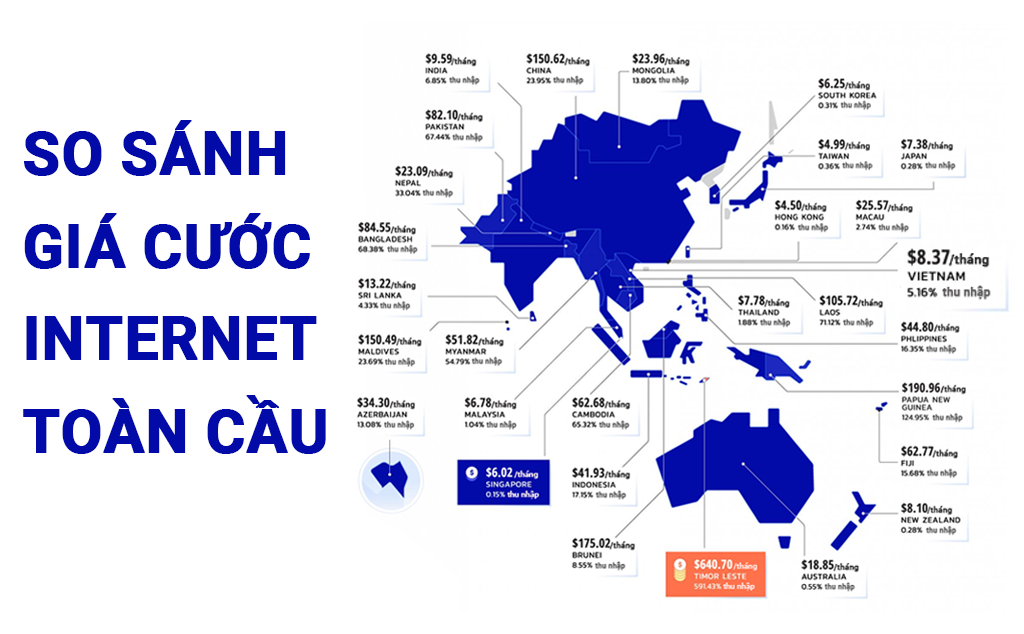 [Infographic] So sánh giá cước internet trên toàn thế giới, Việt Nam trong top rẻ nhất Châu Á
