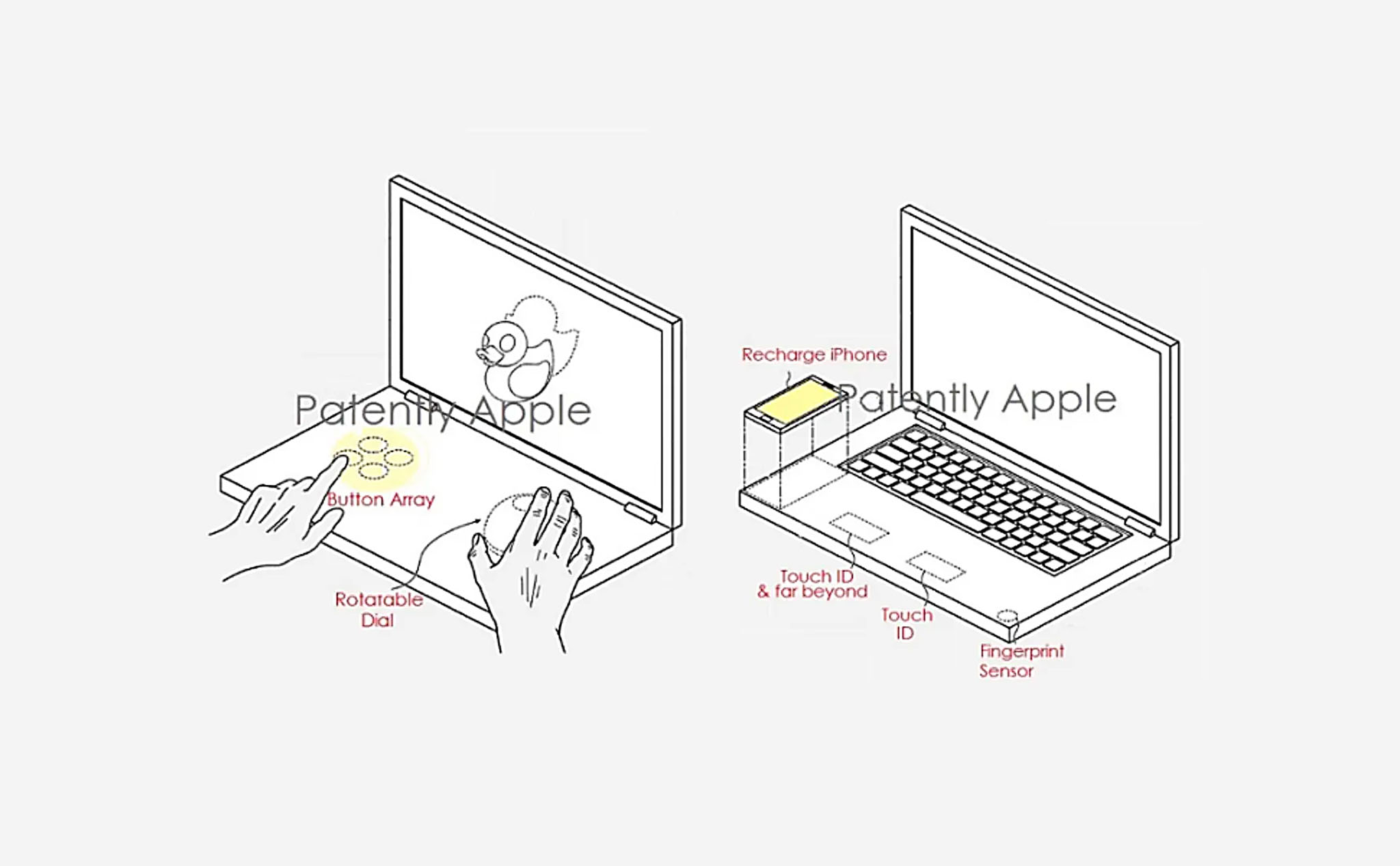 Apple được cấp bằng sáng chế MacBook dual-display, có bàn phím ảo tích hợp sạc không dây