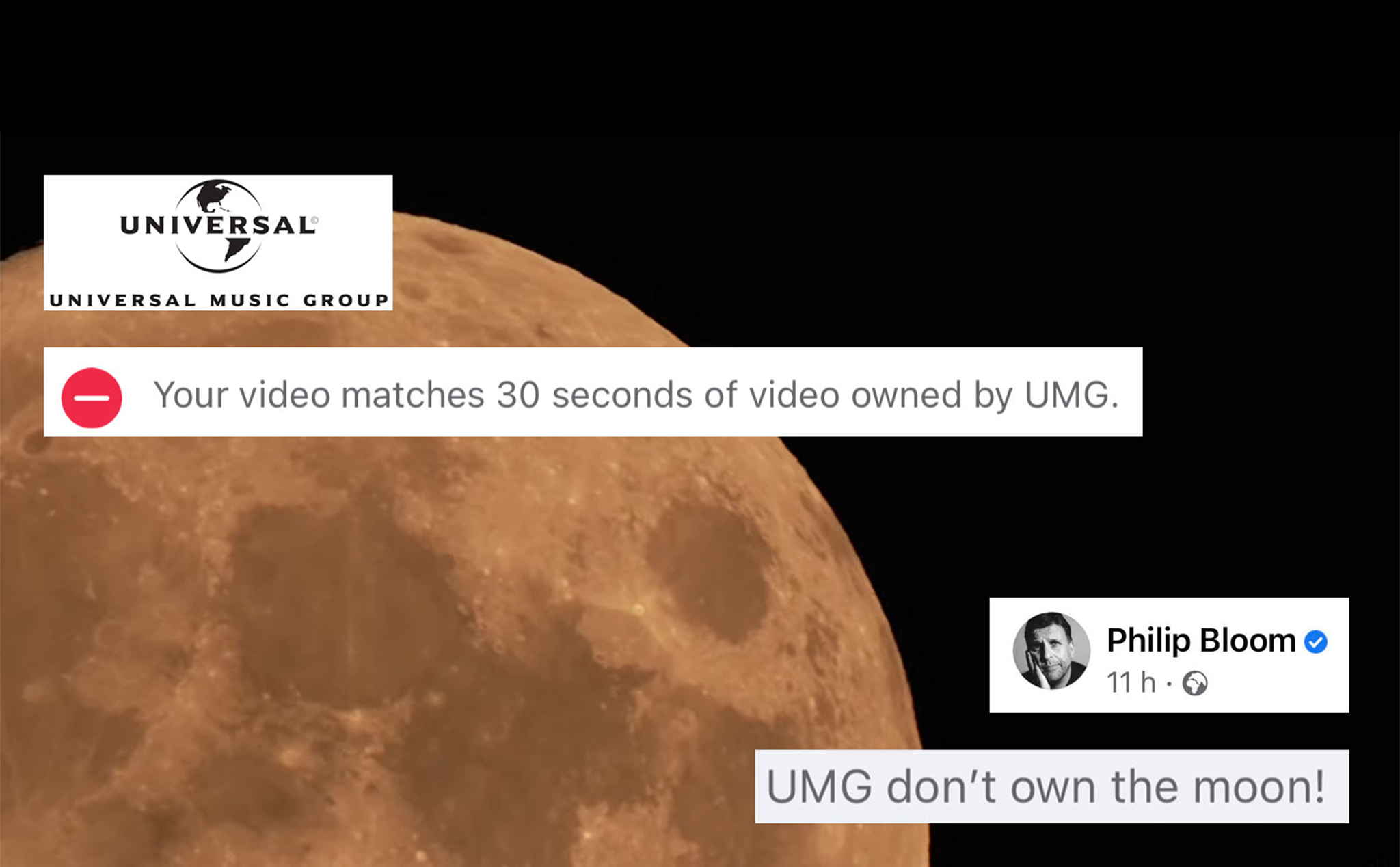 Quay video mặt trăng đăng lên FB và bị block vì vi phạm "bản quyền Mặt trăng" (?)