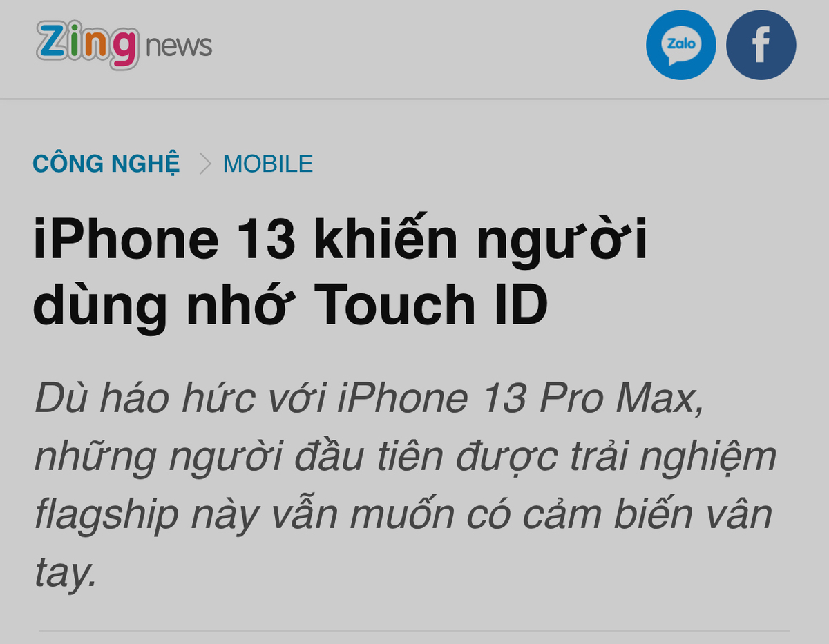 Phải tới iPhone 13 người dùng mới nhớ tới cảm biến Vân tay Touch ID là sao?