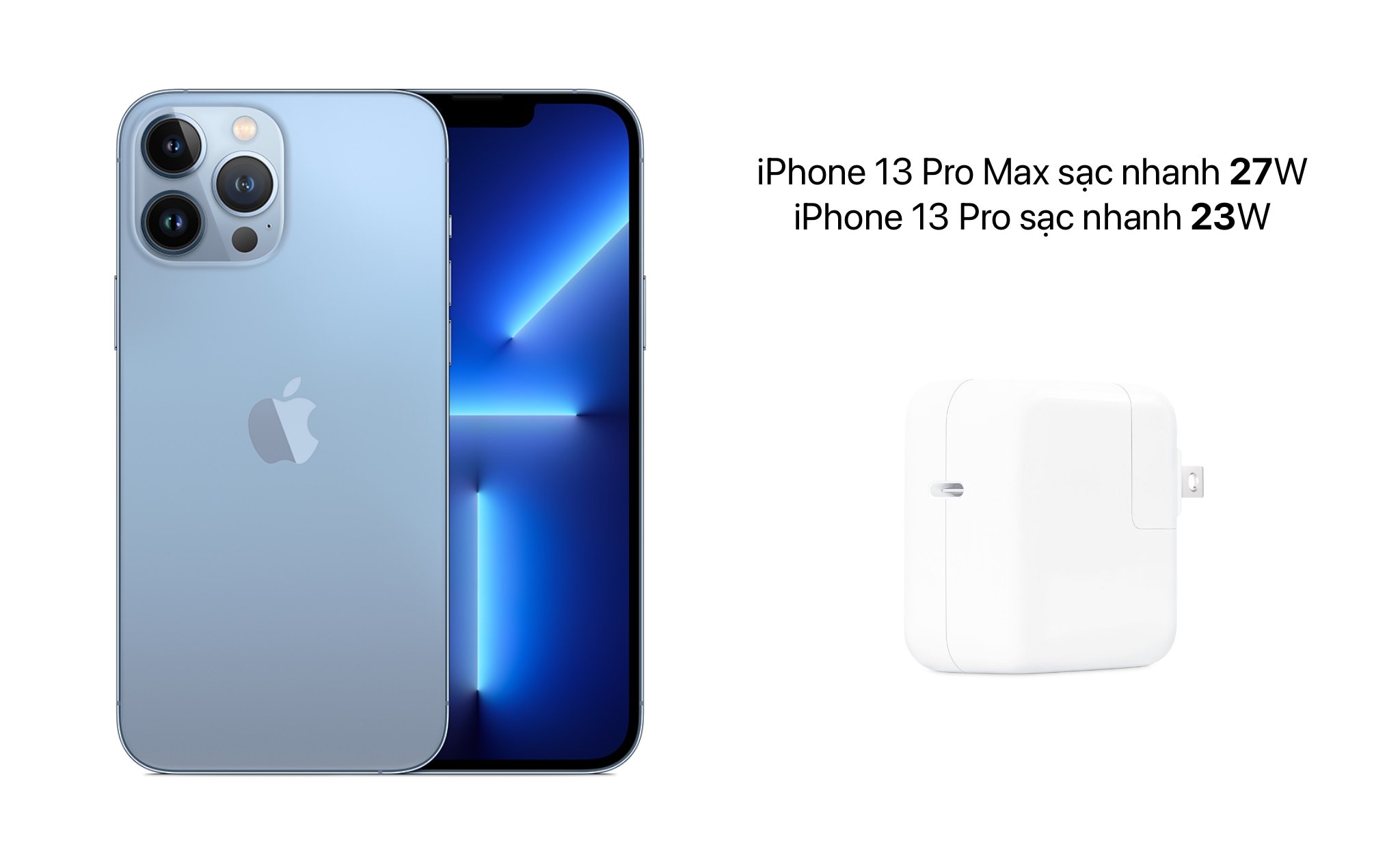 iPhone 13 Pro Max hỗ trợ sạc nhanh lên đến 27W, 13Pro là 23W