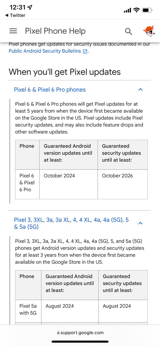 Pixel 6/6 Pro chỉ được hỗ trợ upgrade Android 3 năm (đến Android 15) và 2 năm tiếp theo nhận securi