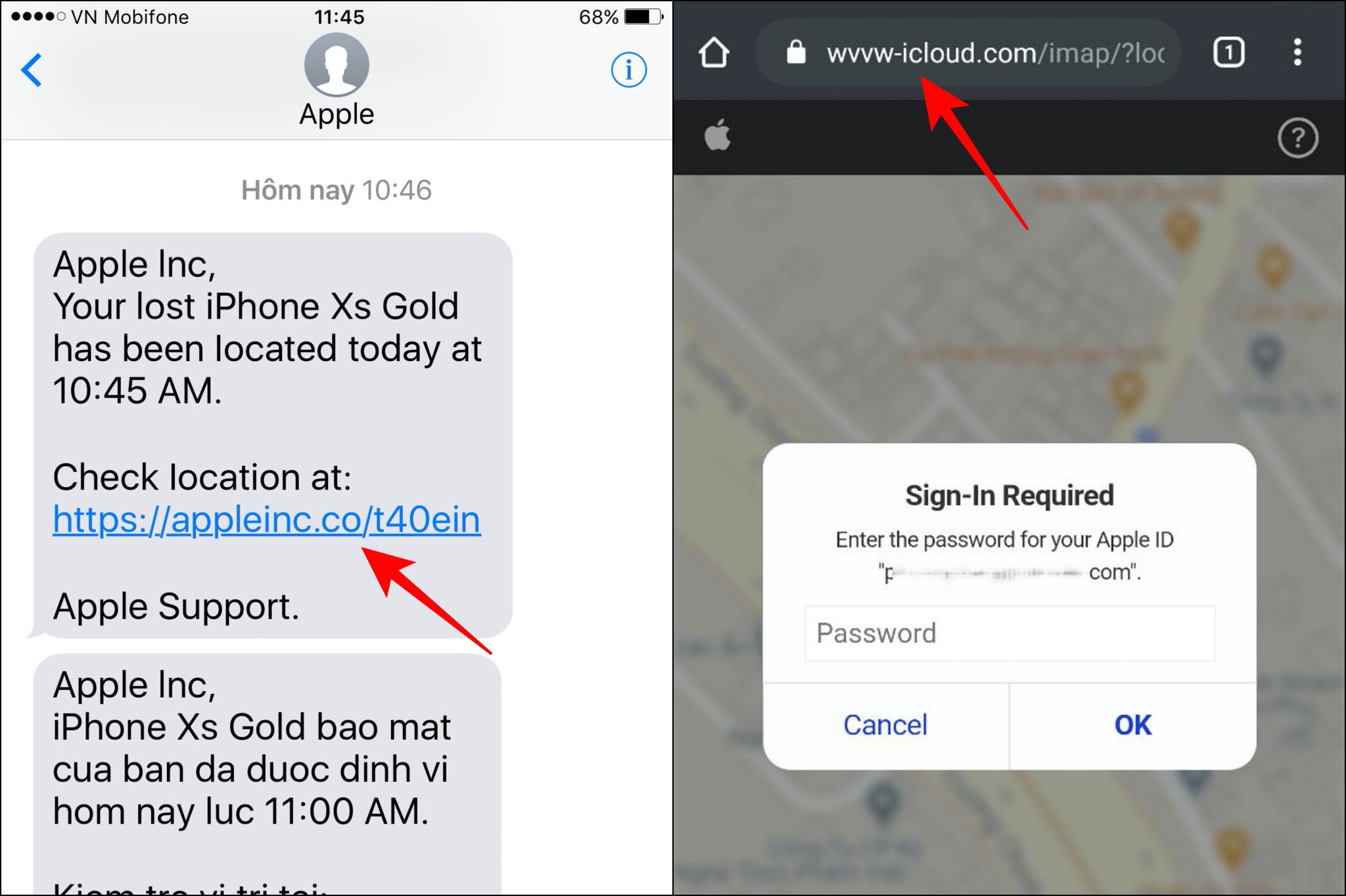 Khi iPhone bị đánh cắp, không nhập Apple ID của mình vào bất cứ đường link nào được gửi đến!