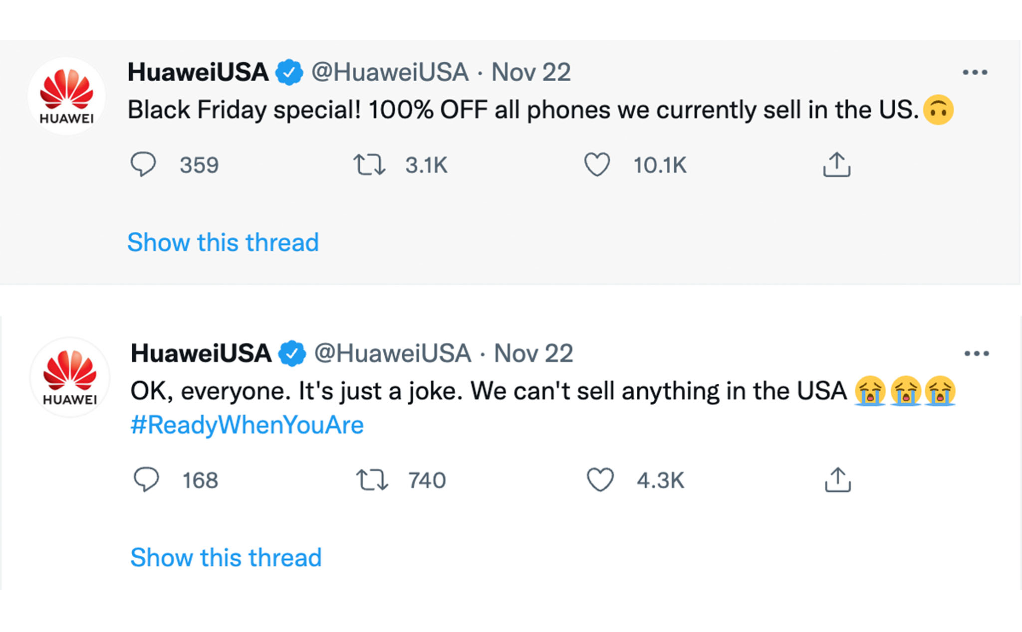 Huawei "chọc tức" khách hàng Mỹ với chính sách giảm giá 100% nhân dịp Black Friday