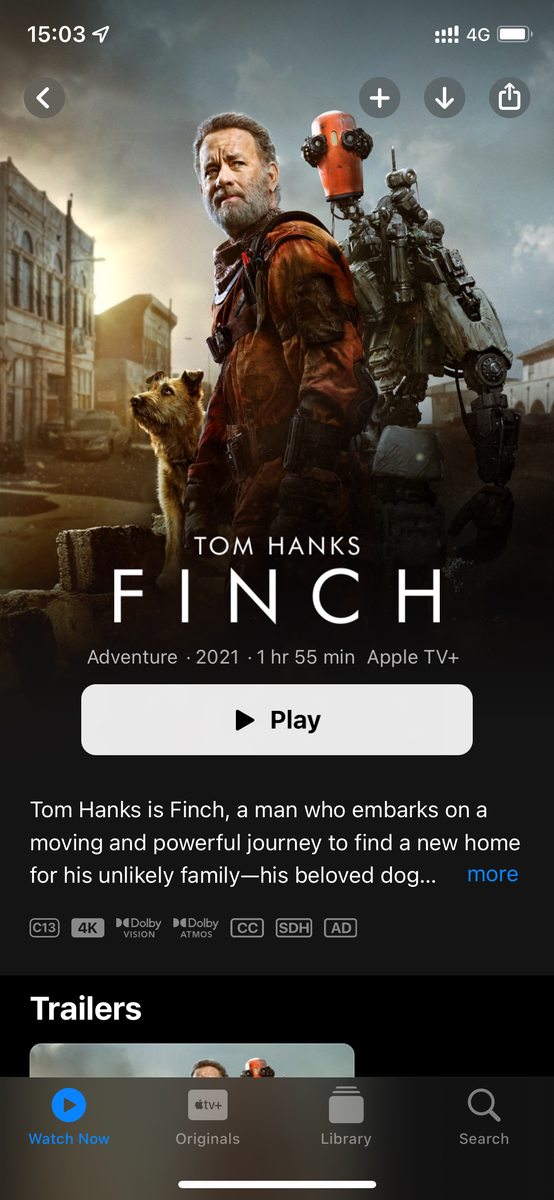 Finch, một bộ phim đầy xúc động của Tom Hank trên Apple TV