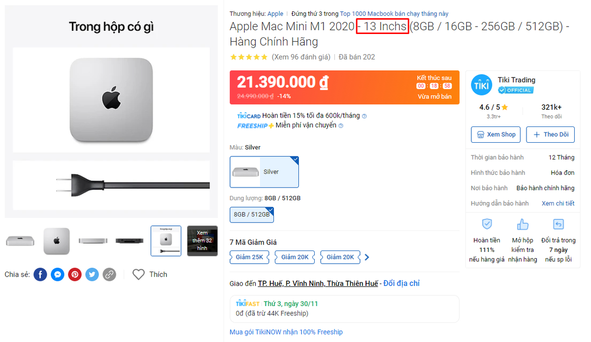 Nay Black Friday Tiki có deal ngon quá, Apple Mac Mini M1 2020 - "13 Inchs" mà chỉ có hơn 21tr....