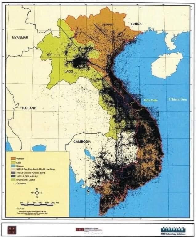 Bản đồ ném quả dân chủ của Mỹ ở Đông Nam Á và 3 nước Đông Dương trong chiến tranh Việt Nam. Mỗi...