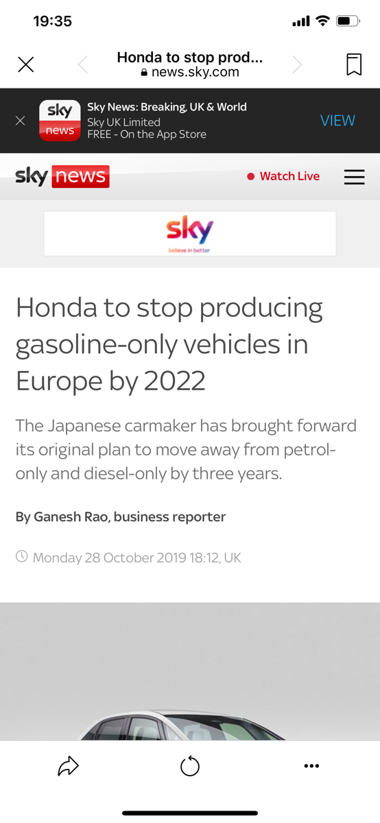 Honda sẽ dừng sản xuất xe xăng tại EU sớm hơn kế hoạch 3 năm.