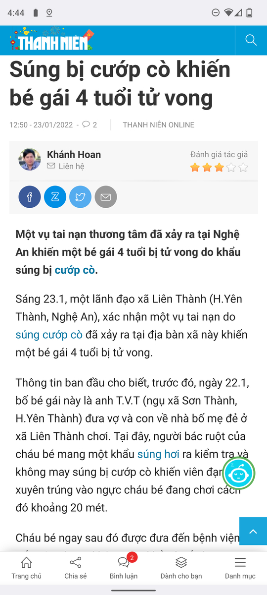 Súng bị cướp cò khiến bé gái 4 tuổi tử vong