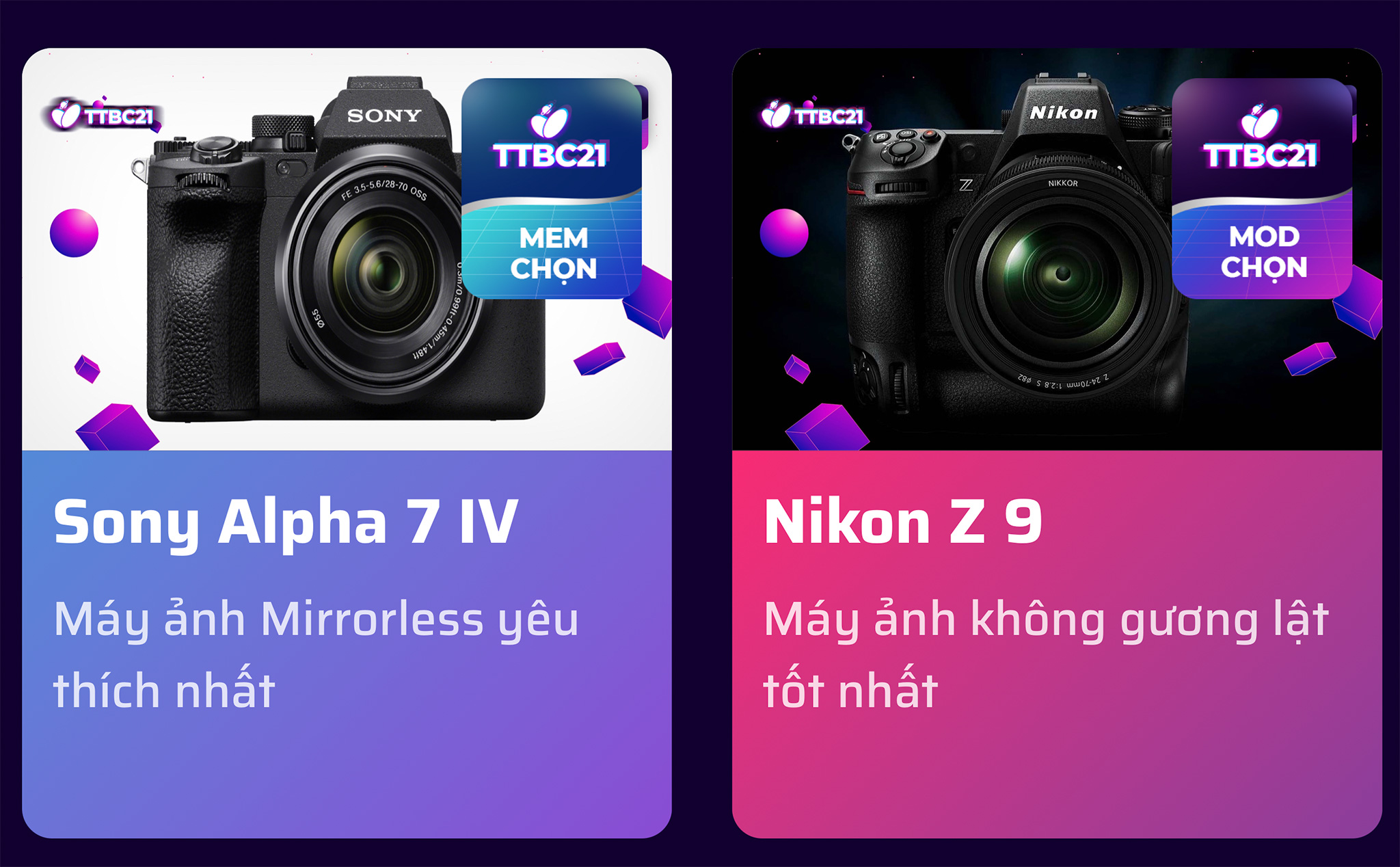 TTBC21: Sony A7 IV và Nikon Z9 được chọn