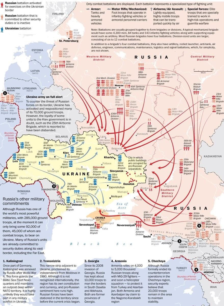 Bản đồ chi tiết cho thấy các vị trí quan trọng được bố trí đầy đủ lực lượng giữa Nga và Ukraine và