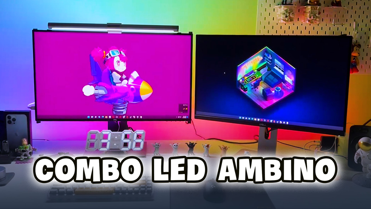 Review Combo đèn Led dán màn hình và dán cạnh bàn từ Ambino