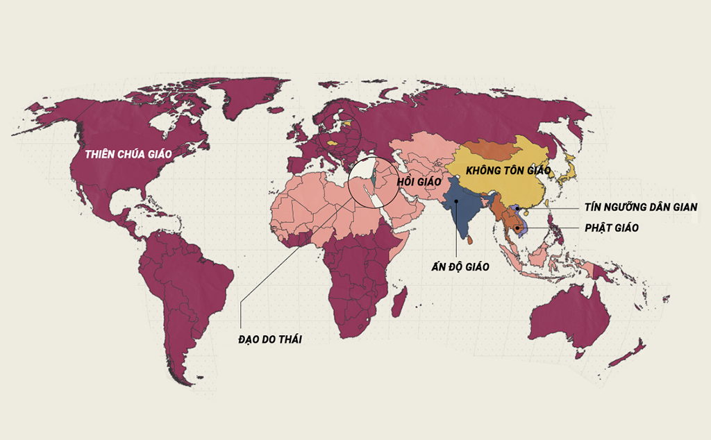 [Infographic] Bản đồ phân bổ các tôn giáo lớn trên thế giới