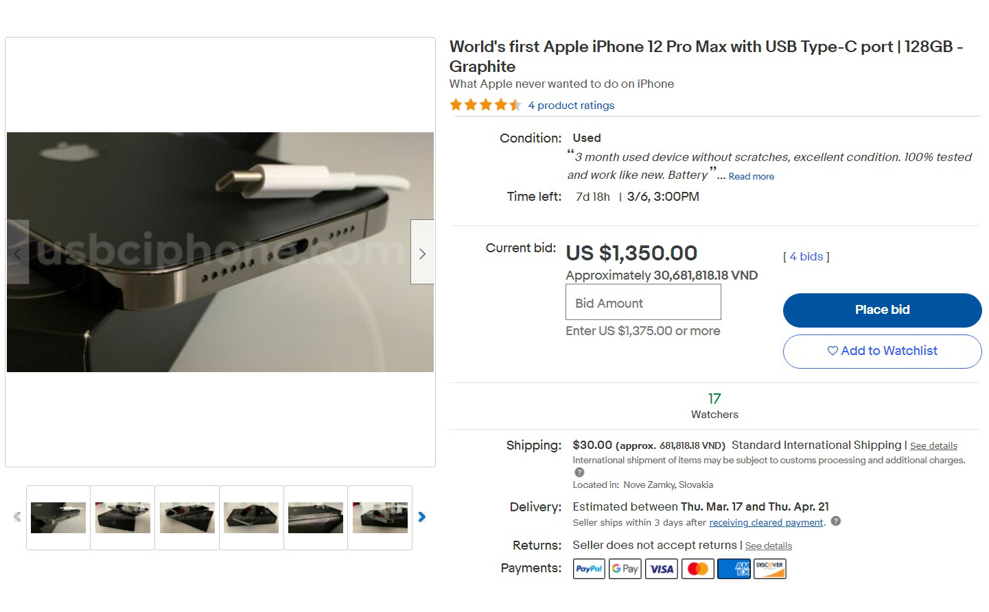 Đây là chiếc iPhone 12 Pro Max có cổng USB-C đầu tiên trên thế giới, hiện đang được bán trên eBay