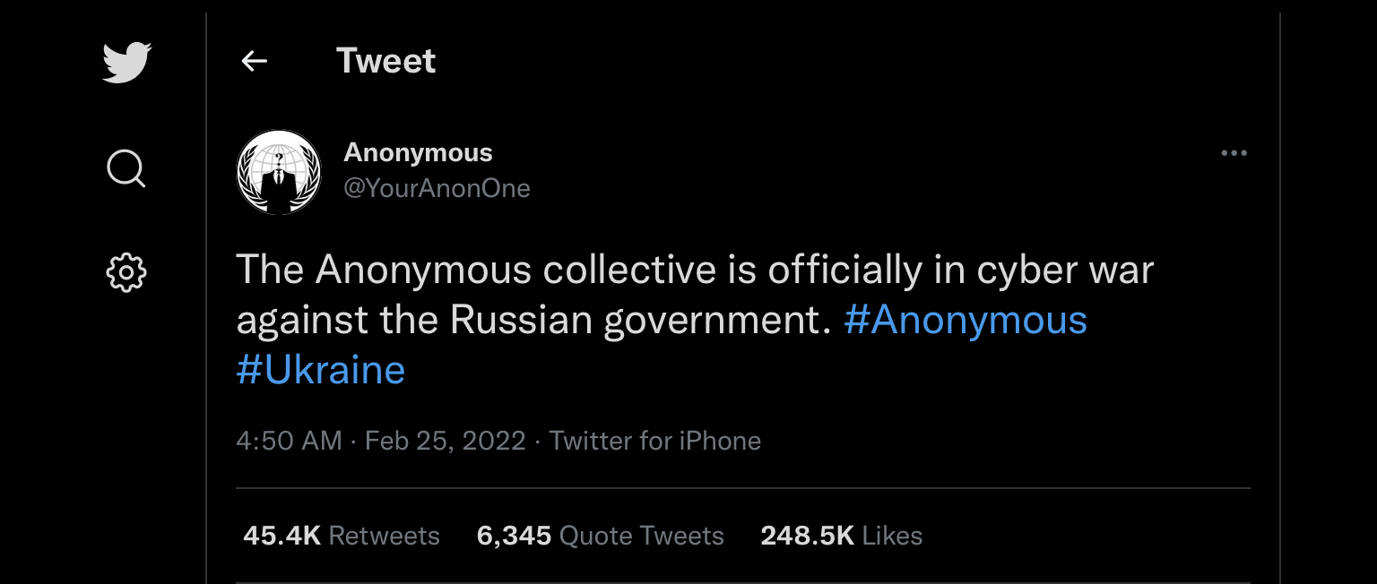 Nhóm tin tặc Anonymous  tuyên bố chiến tranh mạng với Nga