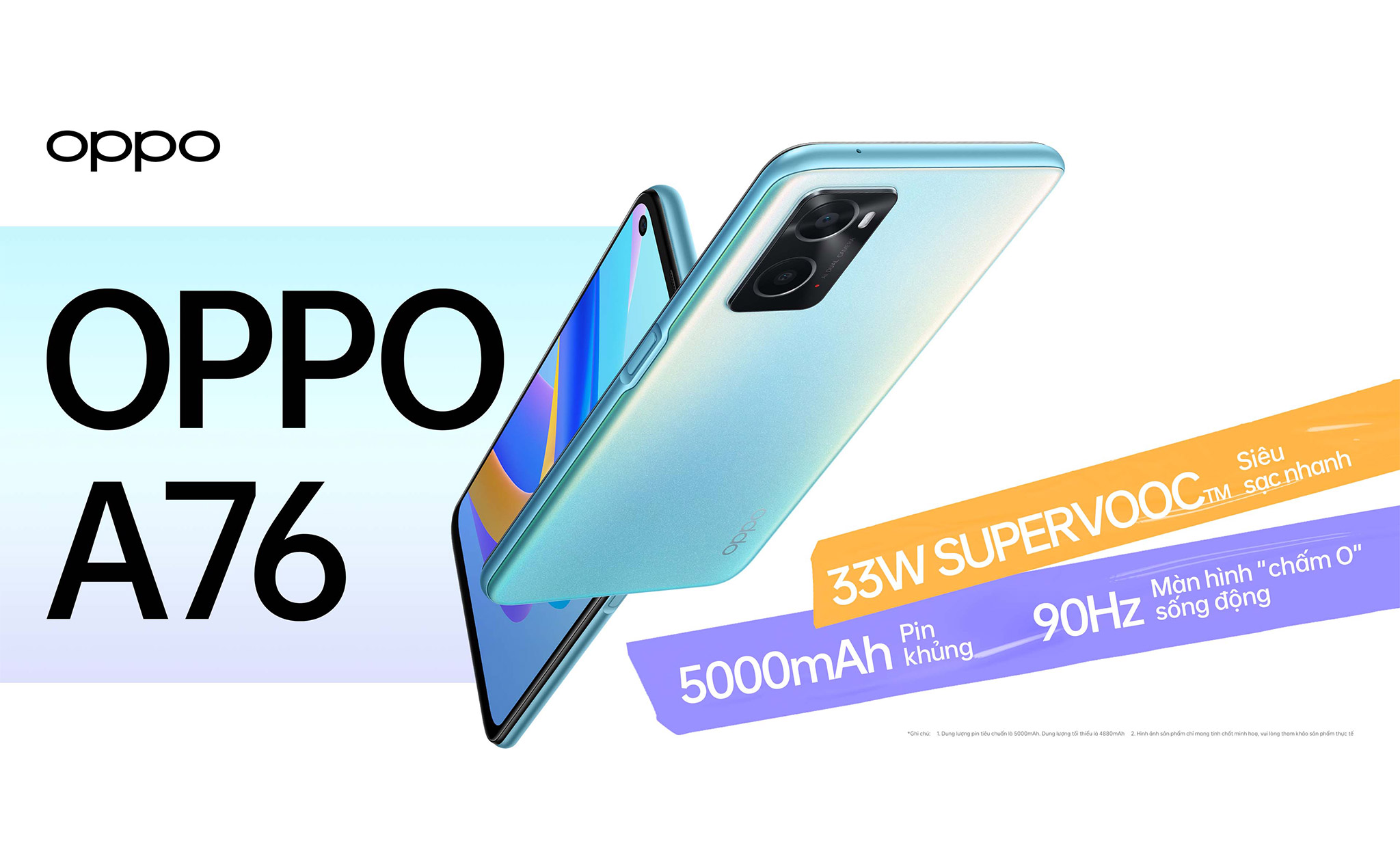 OPPO A76 ra mắt: sạc nhanh SuperVOOC 33W, màn hình 90Hz, giá 5,9 triệu đồng