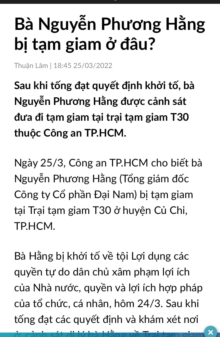 Nguyễn Phương Hằng bị giam ở đâu?