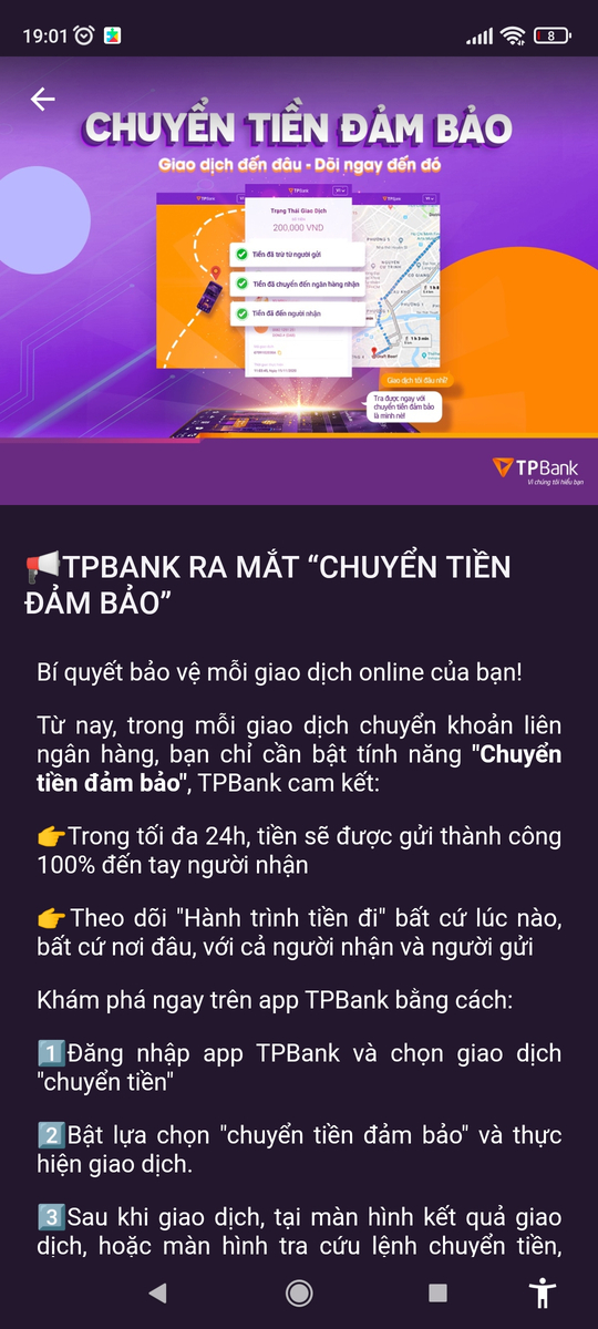 TRẢI NGHIỆM TÍNH NĂNG CHUYỂN TIỀN ĐẢM BẢO CÙNG TPBANK.