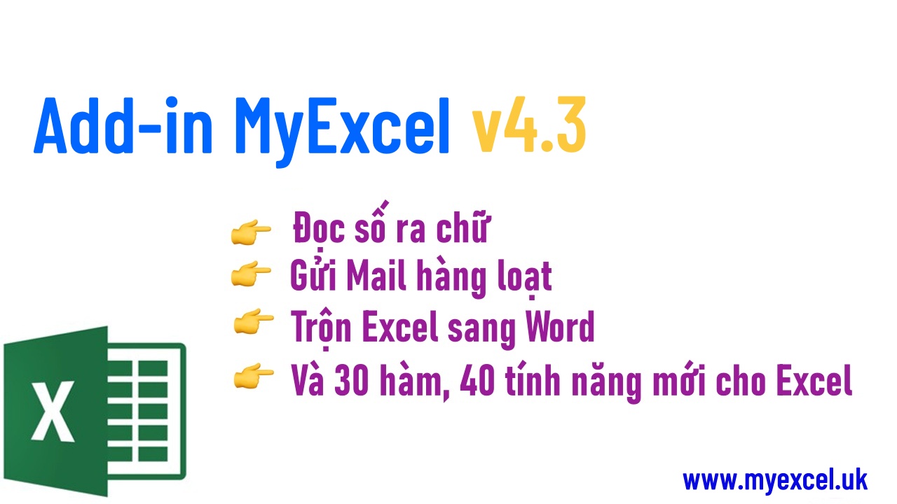 Chia sẻ Tính năng add-in myexcel v4.3 | tiện ích văn phòng |  tiện ích excel | excel tool