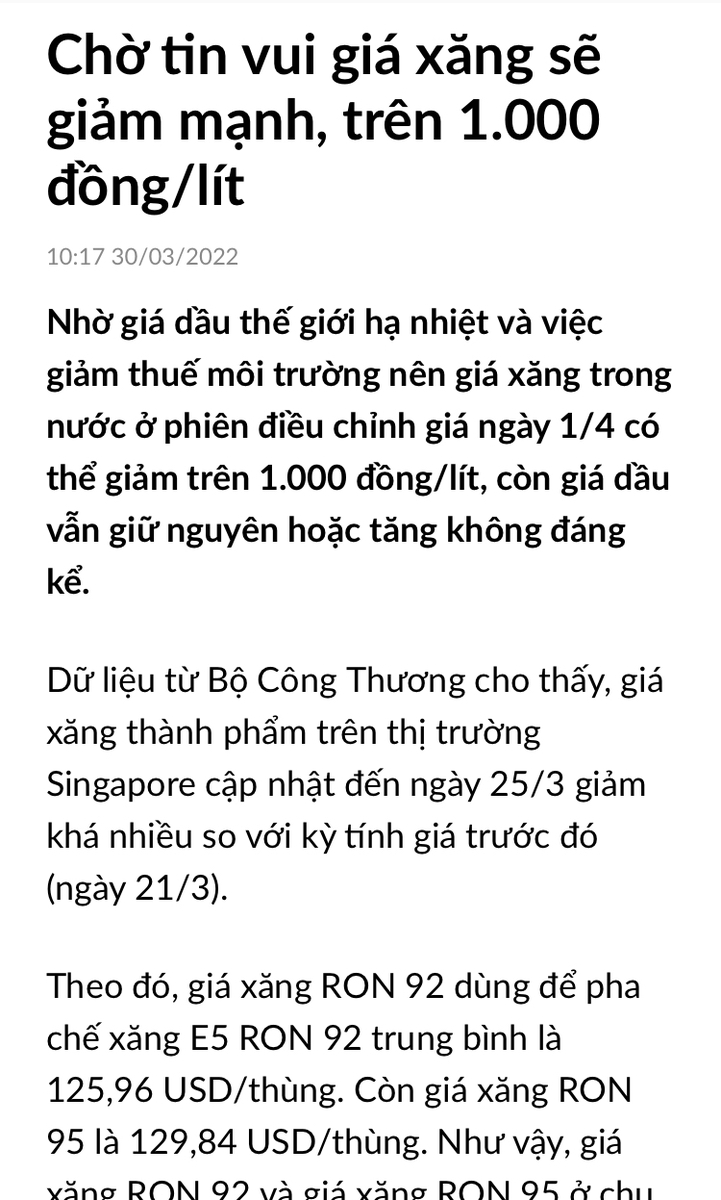 Tin vui quá, giá xăng sắp giảm “mạnh “ AE ơi!