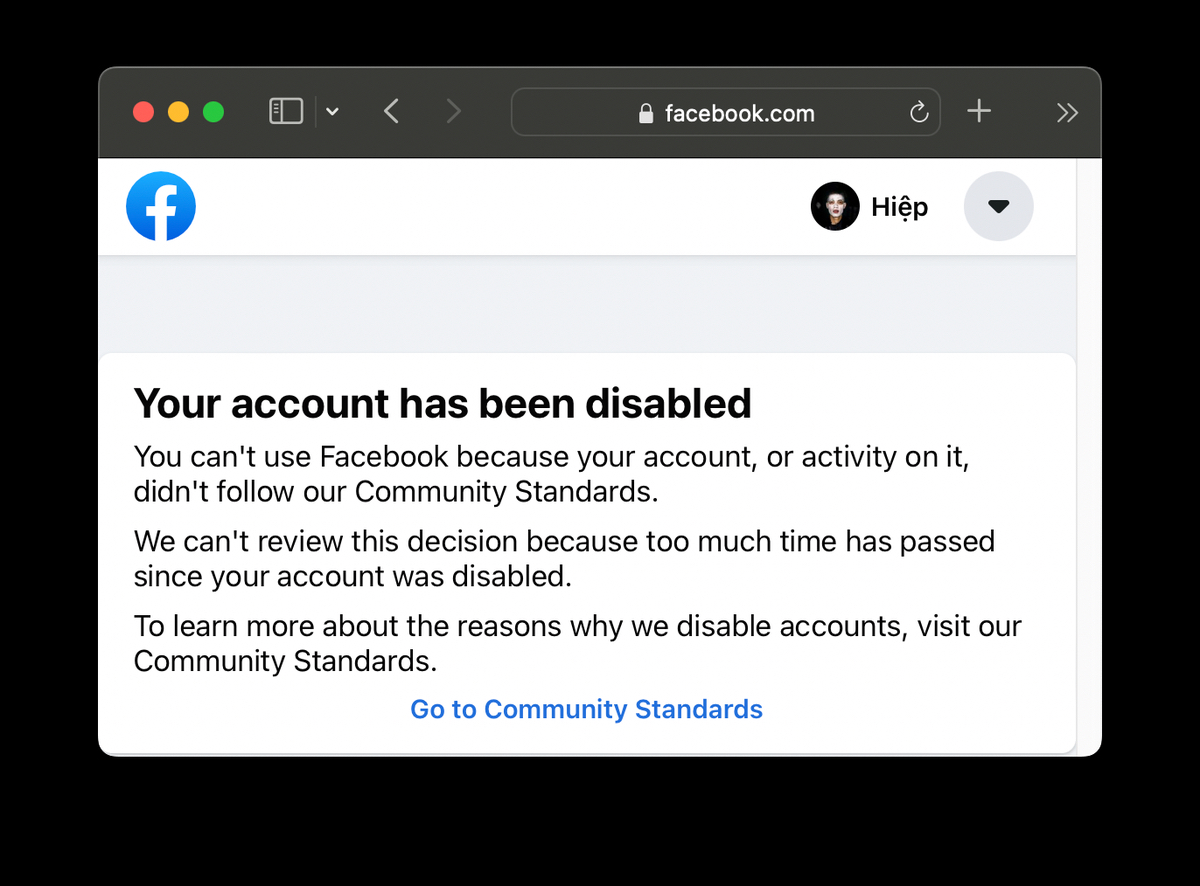 Facebook cuối cùng đã chặn tài khoản của mình.