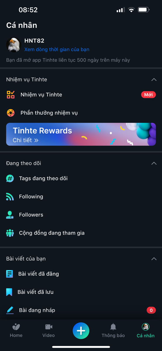 Mình mở Tinhte.app được 500 ngày roài...ae thế nào