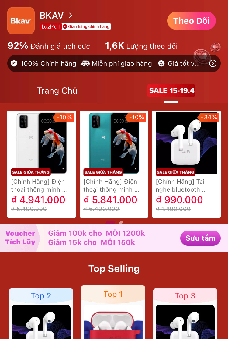 Gian hàng BKAV trên Lazada