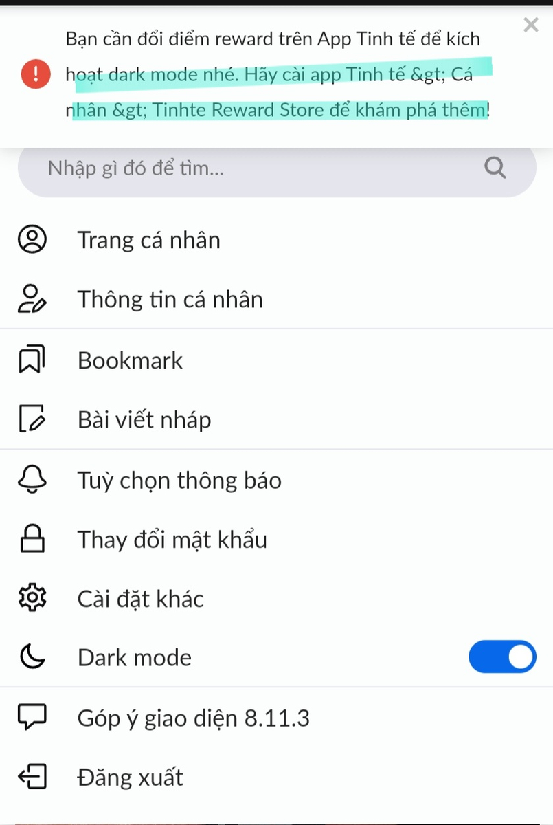 Bỏ tinh tế cũng vì ép cài app, nay vô lại bật dark mode lại ép cài, thôi bai.