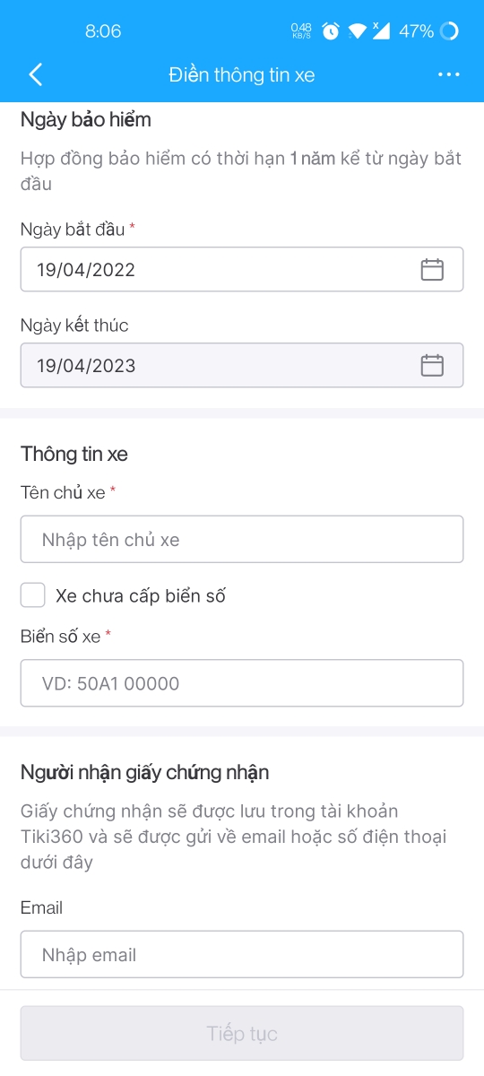 Bảo hiểm xe máy trên Tiki