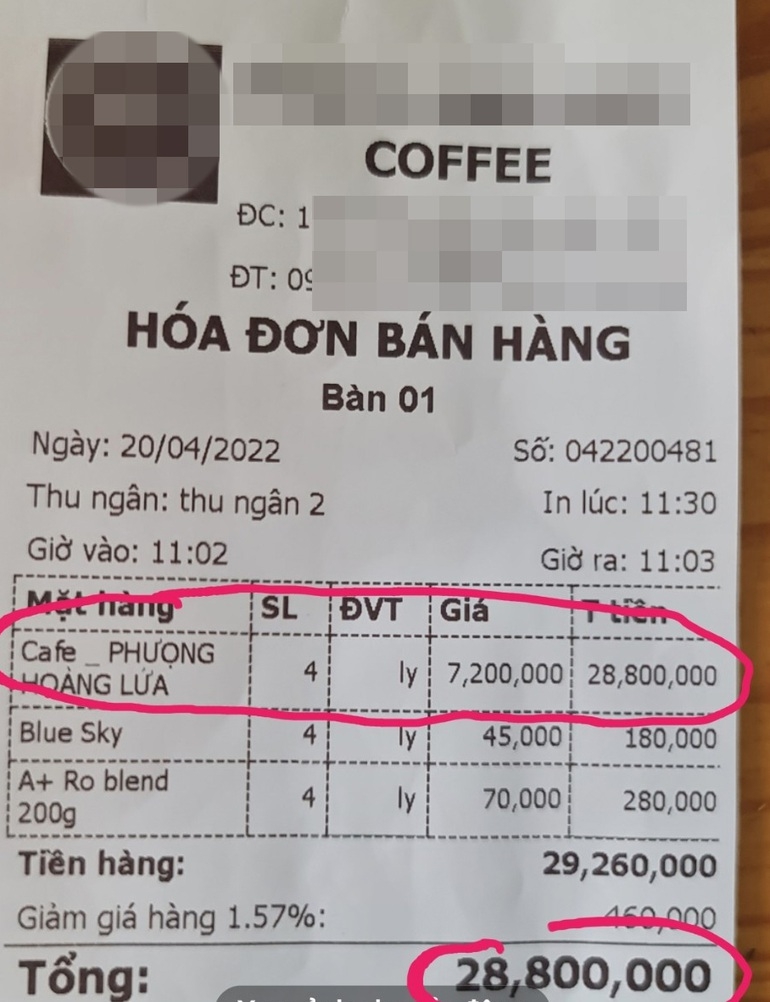 Hôm trước bị nhắc nhở vì bán ly cà phê phượng hoàng lửa giá 249k. Hôm nay, bán 7,2tr/ly cho bỏ ghét