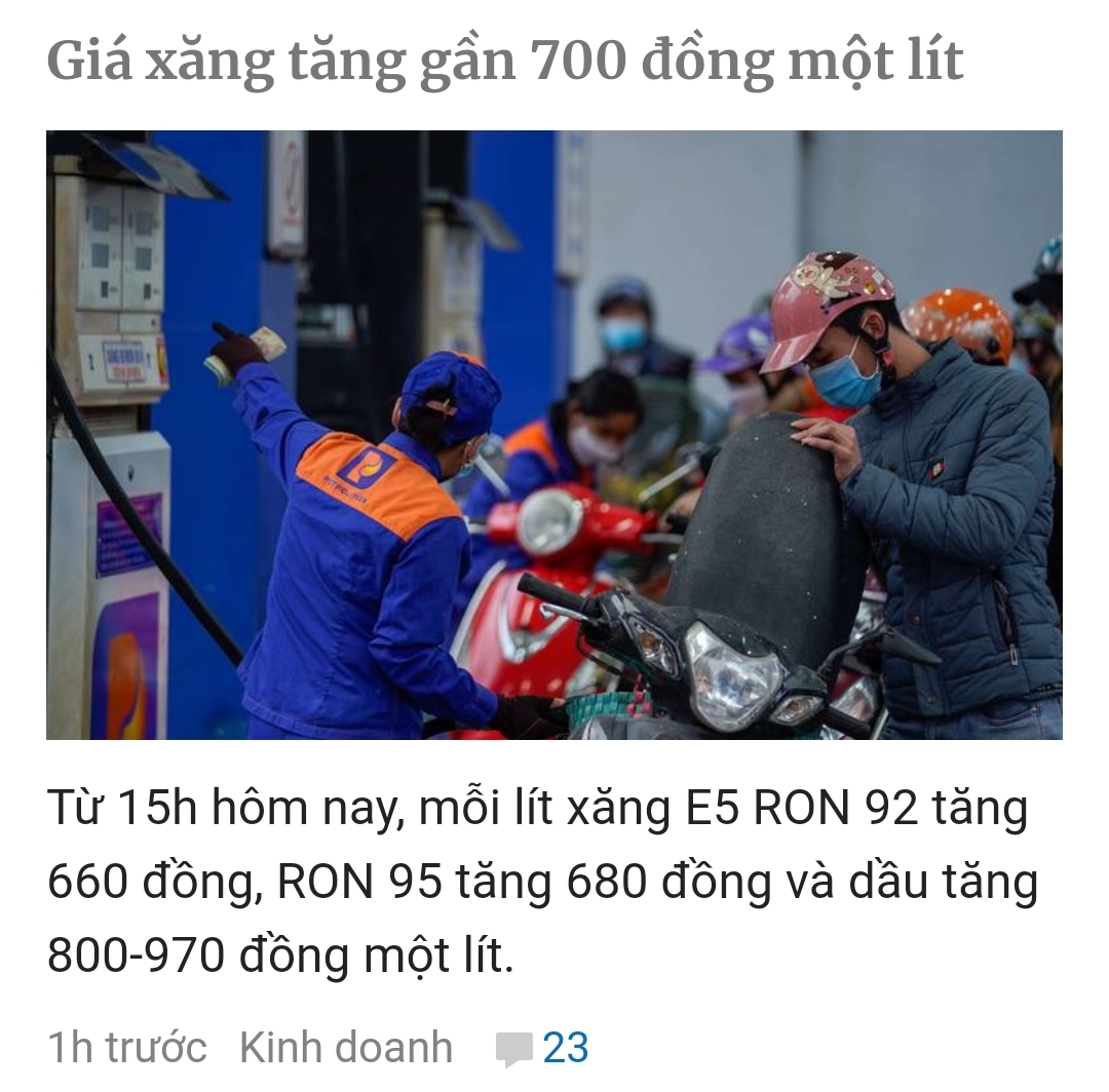 Giá xăng tăng gần 700 đồng một lít