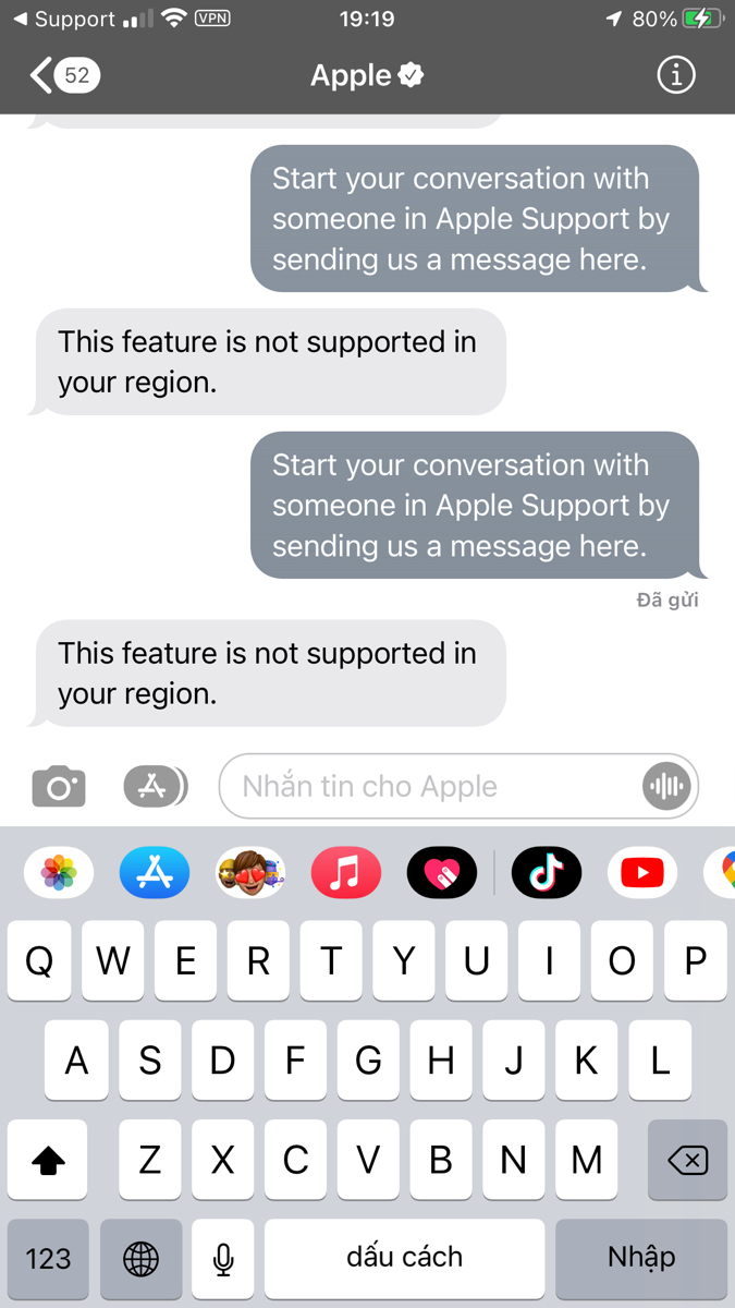 Sao để chat với apple đây ae