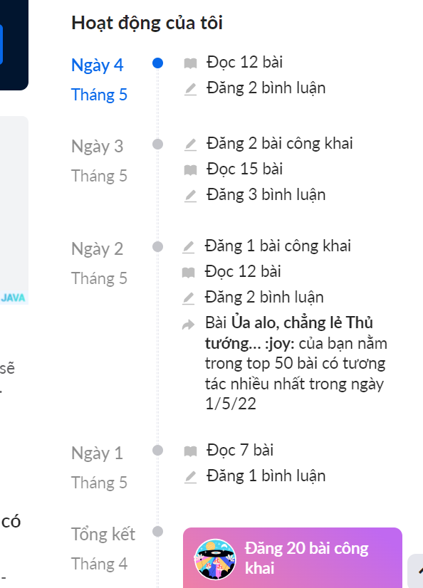 Nay TT có thêm mục mới Hoạt động của tôi nè, giờ mới để ý.