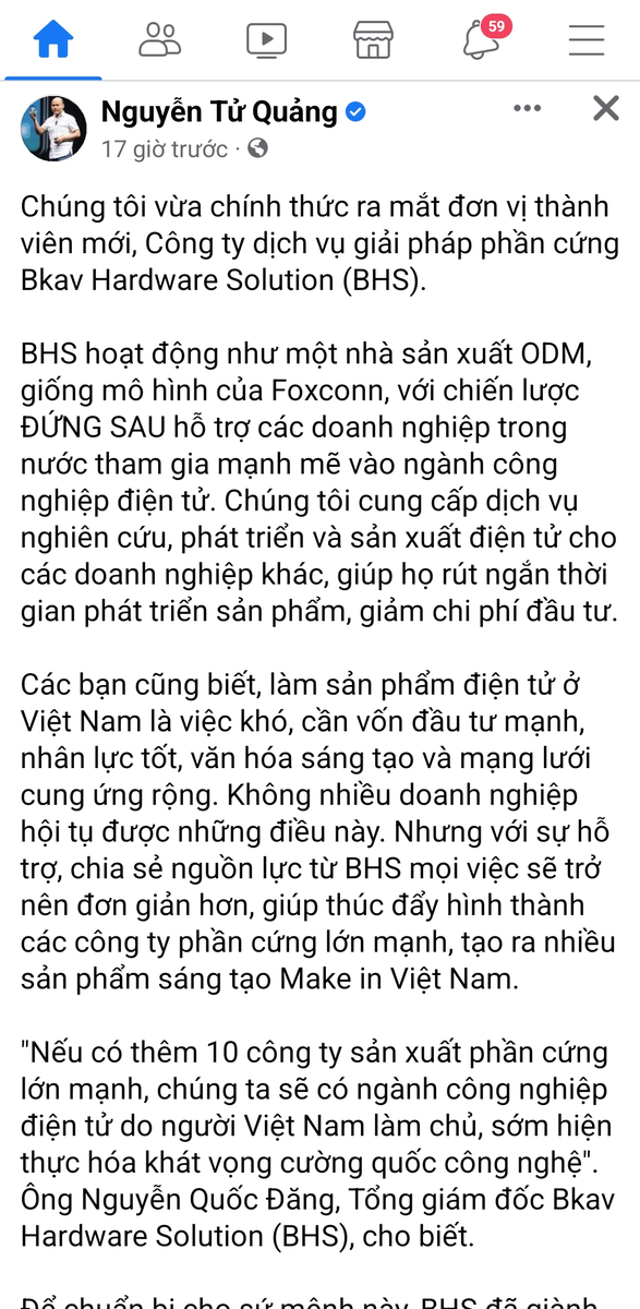 Lại hay rồi! Bkav anh Quảng không những dẫn dắt/đi đầu về sản xuất smp thương hiệu Việt mà còn...