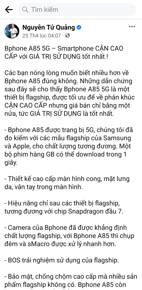 Bphone A85, phần cứng OEM, phần mềm sở hữu tất cả những tinh hoa của dòng Bphone CCC nhưng thiếu...