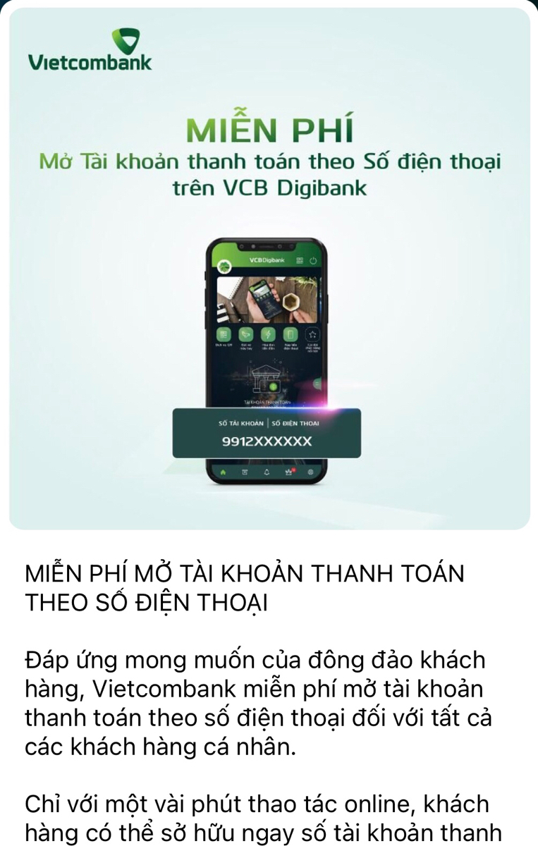 Từ 16/5/2022, Vietcombank đã cho khách hàng cũ mở thêm số tài khoản theo sđt miễn phí. Mình đã có s