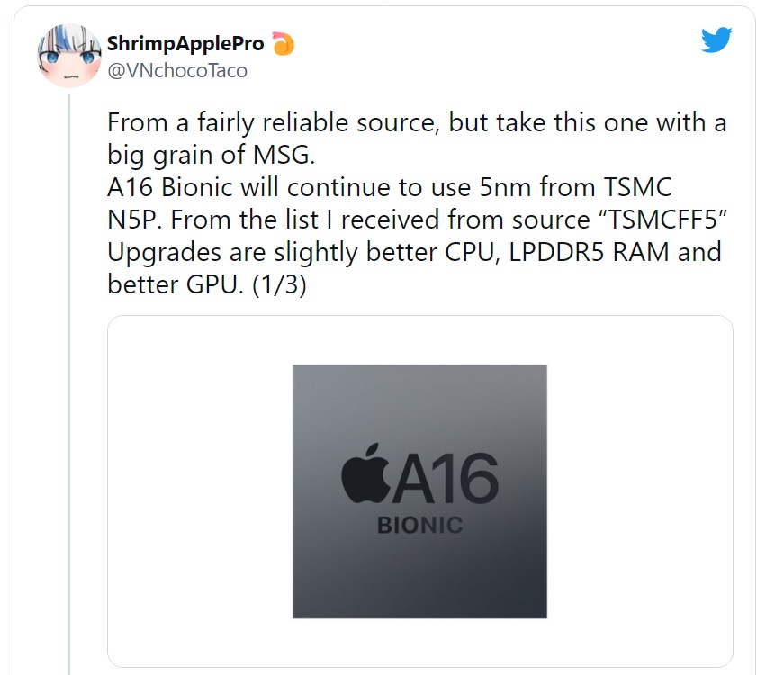 Apple A16 vẫn sẽ dựa trên tiến trình 5nm của TSMC?