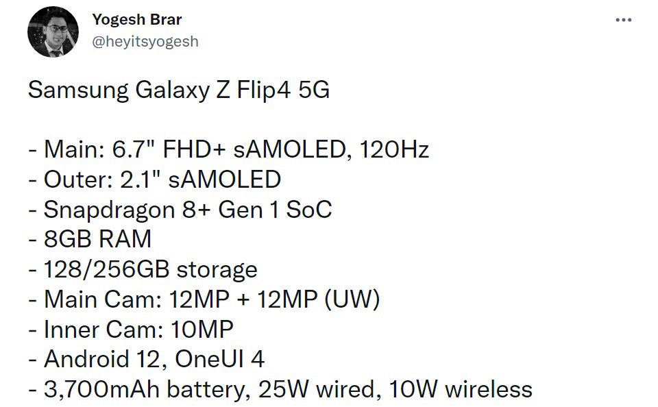 Lộ thông số Galaxy Z Flip4: chip Snapdragon 8+ Gen 1, pin nâng cấp mạnh?