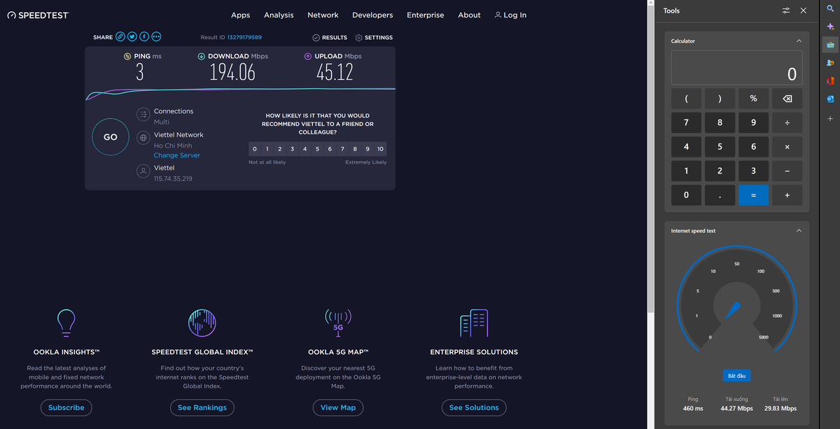 Edge trên PC có cả công cụ speedtest, cơ mà tốc độ nó đo sao sao á