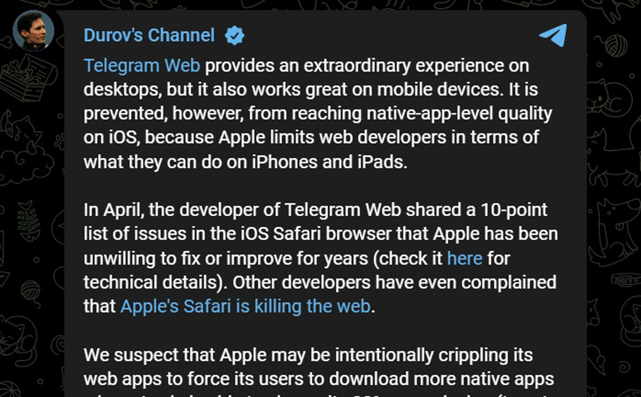 Nhà sáng lập Telegram: Apple giới hạn web app trên iOS để buộc tải app trên App Store