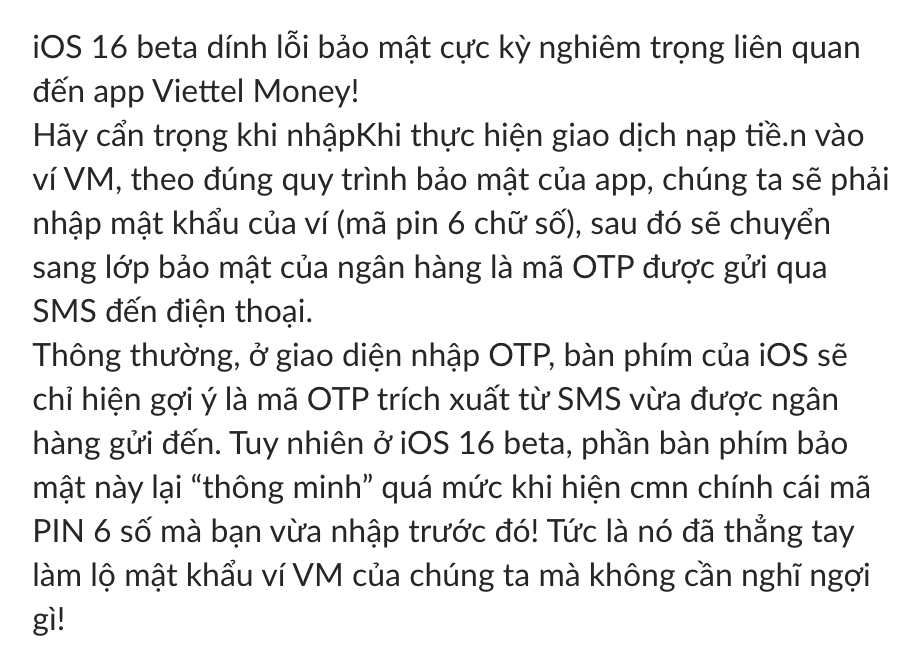 Đang sử dụng ios 16 trải nghiệm thì thấy mọi thứ ok. Tuy nhiên đọc bài viết của anh Hiệp hôm nay...