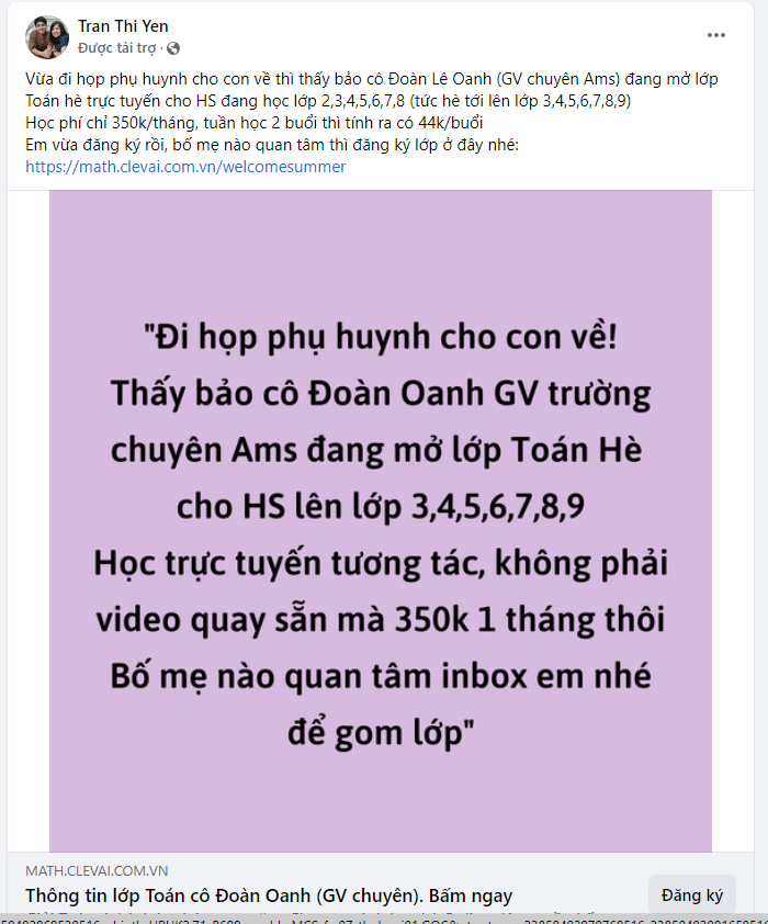 Phụ huynh bỏ tiền ra chạy quảng cáo cho cô giáo dạy thêm =))