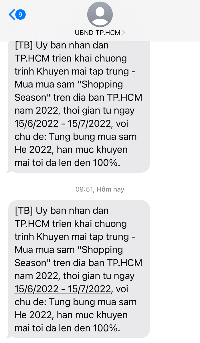 UBND TP.HCM sao có số mình mà spam anh em, anh em có nhận được tin thế này