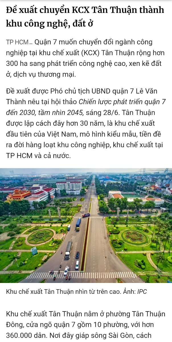 Đề xuất chuyển KCX Tân Thuận thành khu công nghệ, đất ở