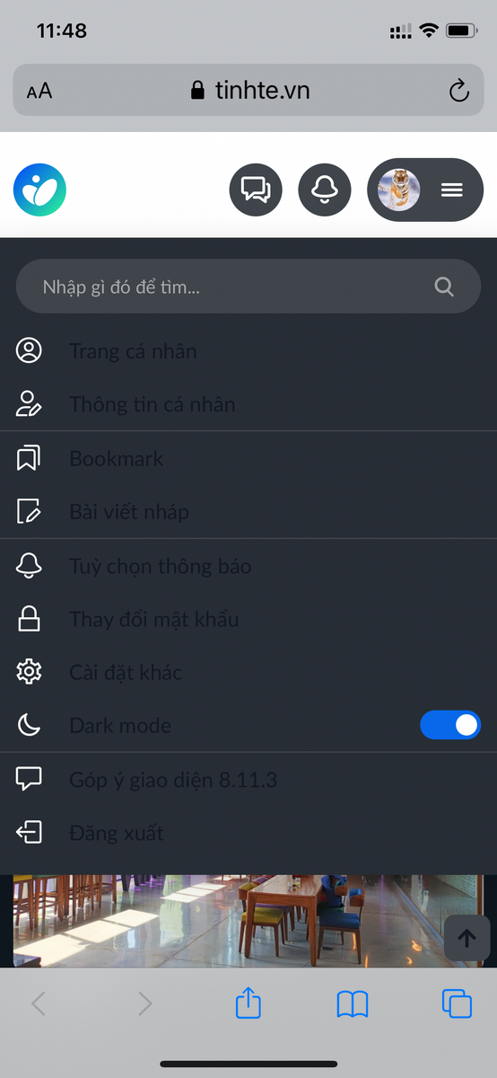 Chế độ tối của web Tinhte hiển thị trên Safari 14.8 bị lỗi à anh em?